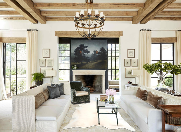 Ivory with Beige XX-Large Brazilian Cowhide Rug 7'10"H x 6'10"W #A32906 by Hudson Hides