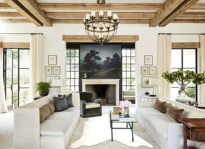 Ivory with Beige XX-Large Brazilian Cowhide Rug 7'9"H x 7'0"W #A32963 by Hudson Hides