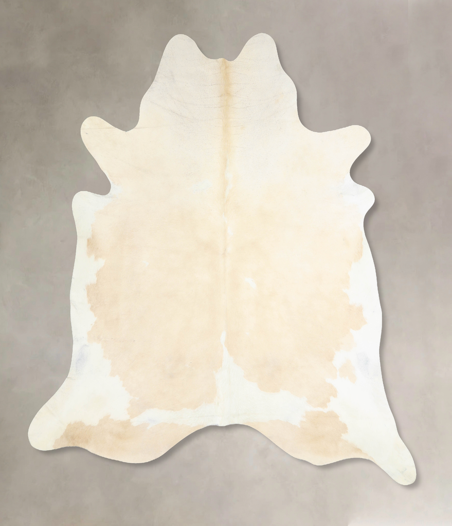 Beige and White X-Large Brazilian Cowhide Rug 7'2"H x 6'7"W #A32972 by Hudson Hides