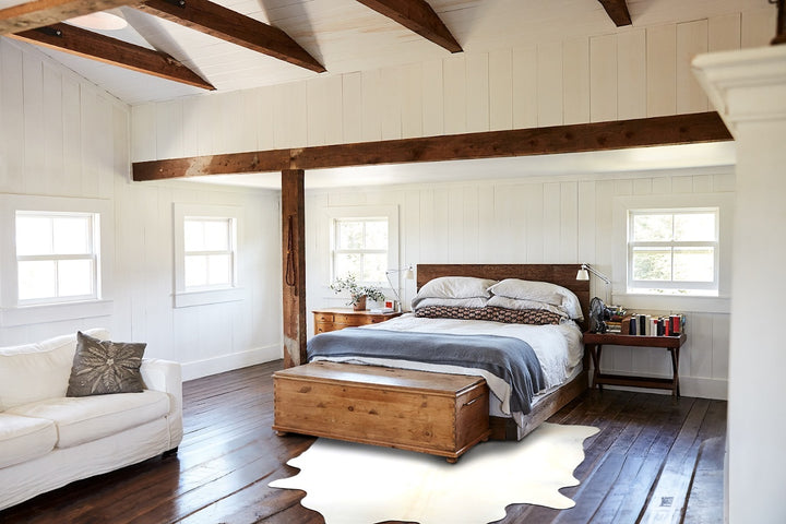 Ivory with Beige X-Large Brazilian Cowhide Rug 7'4"H x 6'7"W #A32992 by Hudson Hides