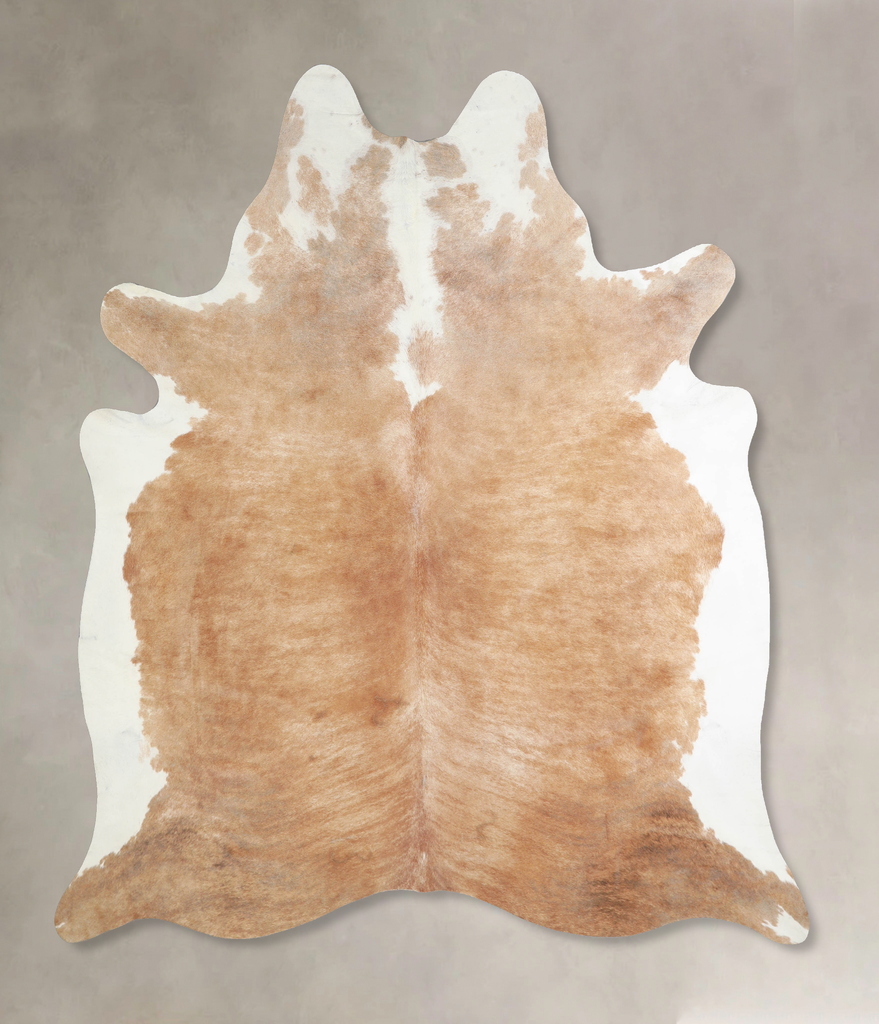 Beige and White X-Large Brazilian Cowhide Rug 7'4"H x 6'5"W #A33614 by Hudson Hides