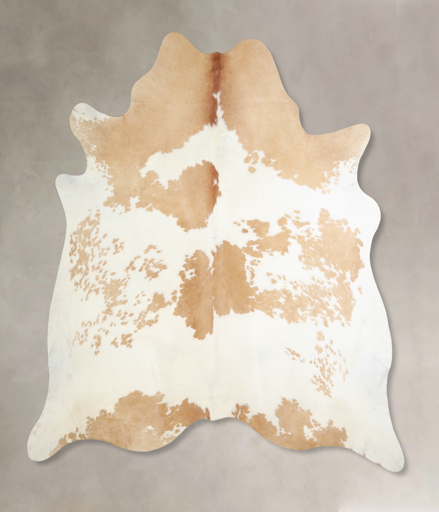 Beige and White XX-Large Brazilian Cowhide Rug 7'10"H x 7'5"W #A33647 by Hudson Hides