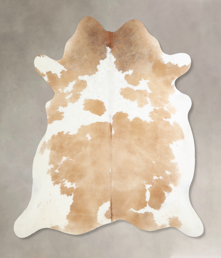 Beige and White X-Large Brazilian Cowhide Rug 6'9"H x 6'3"W #A33701 by Hudson Hides