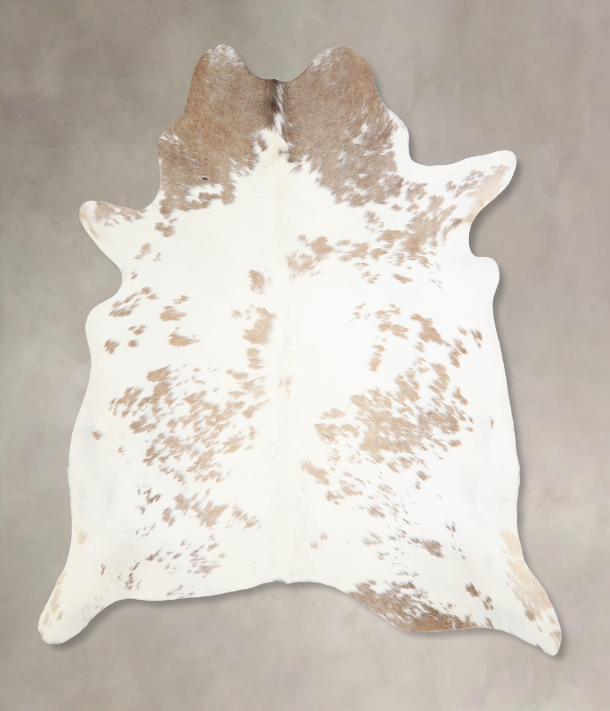 Beige and White X-Large Brazilian Cowhide Rug 6'11"H x 6'6"W #A33779 by Hudson Hides