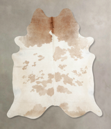 Beige and White XX-Large Brazilian Cowhide Rug 7'5"H x 6'11"W #A34181 by Hudson Hides