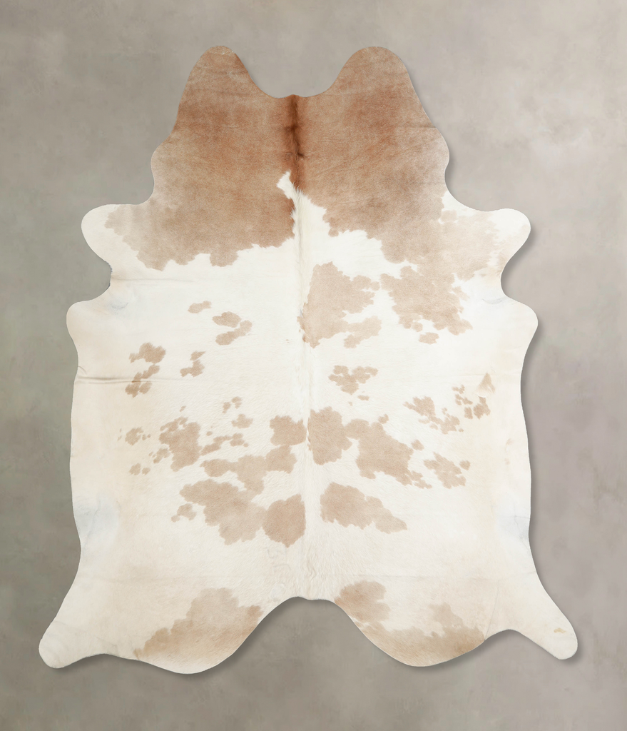 Beige and White XX-Large Brazilian Cowhide Rug 7'5"H x 6'11"W #A34181 by Hudson Hides