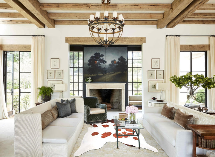 Brown and White XX-Large Brazilian Cowhide Rug 7'5"H x 6'10"W #A34303 by Hudson Hides