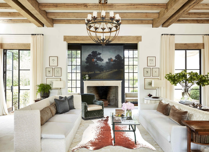 Brown and White XX-Large Brazilian Cowhide Rug 7'5"H x 7'1"W #A34388 by Hudson Hides