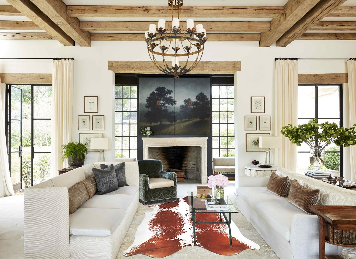 Brown and White X-Large Brazilian Cowhide Rug 7'1"H x 6'10"W #A34394 by Hudson Hides