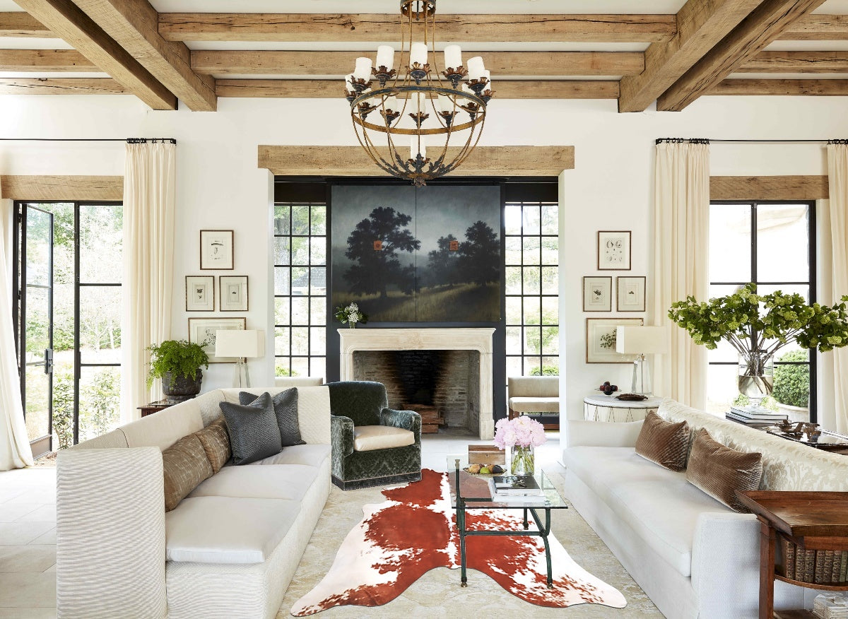 Brown and White X-Large Brazilian Cowhide Rug 6'9"H x 6'8"W #A34423 by Hudson Hides