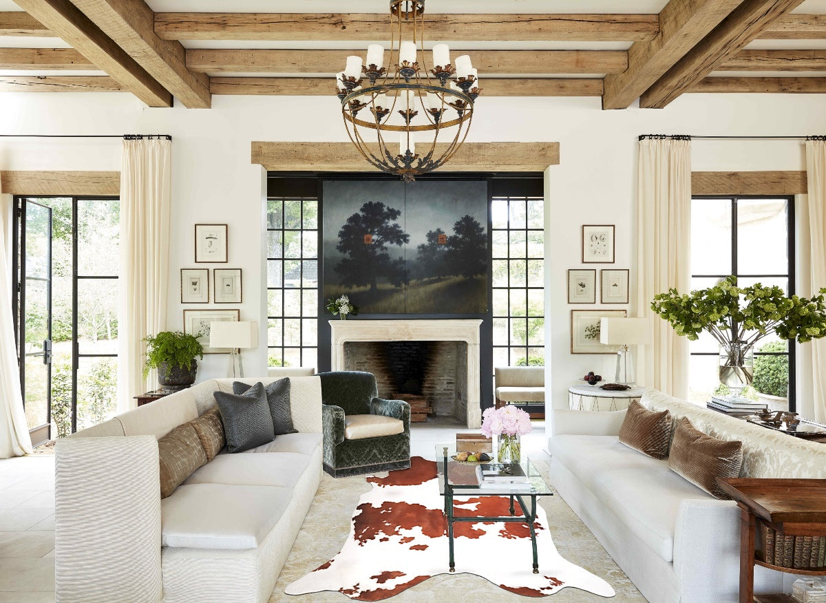 Brown and White XX-Large Brazilian Cowhide Rug 7'5"H x 6'10"W #A34432 by Hudson Hides