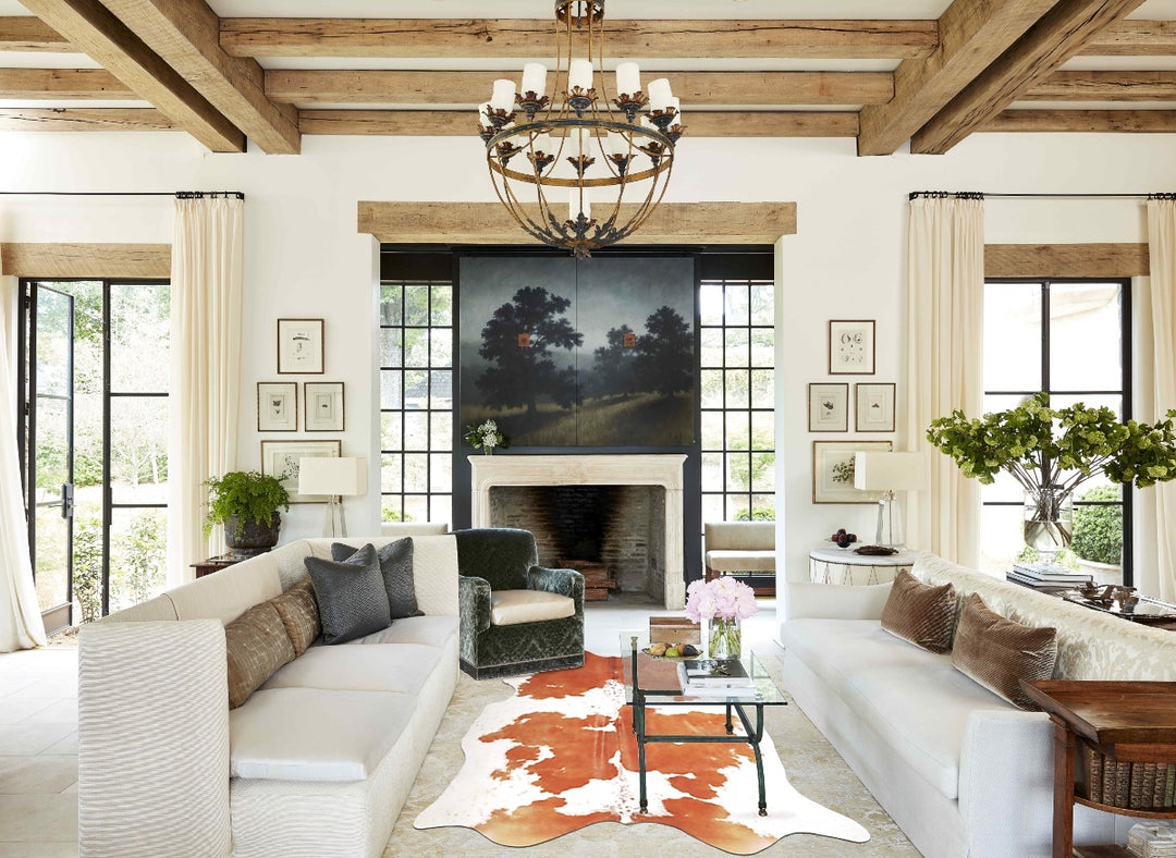 Brown and White X-Large Brazilian Cowhide Rug 7'1"H x 6'3"W #A34433 by