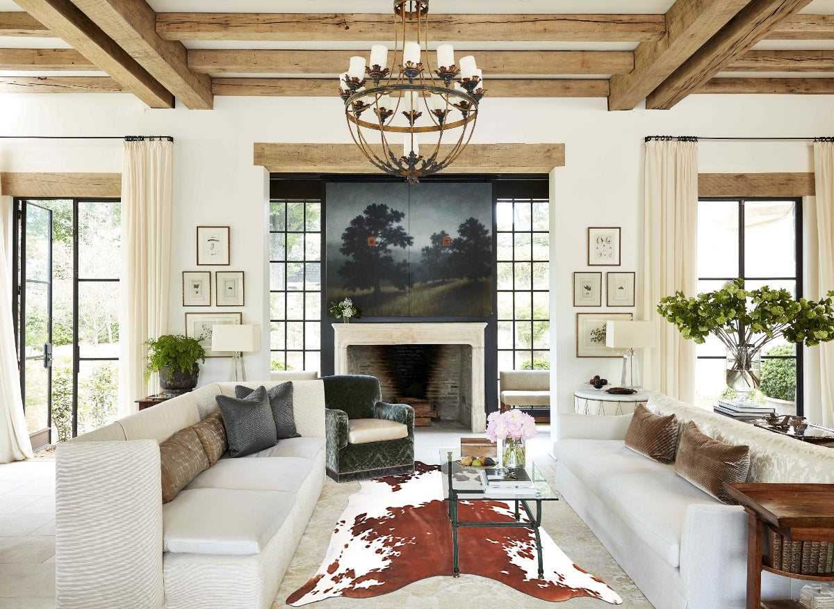 Brown and White X-Large Brazilian Cowhide Rug 6'6"H x 6'5"W #A34450 by Hudson Hides