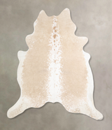 Beige and White X-Large Brazilian Cowhide Rug 7'0"H x 6'10"W #A34514 by Hudson Hides