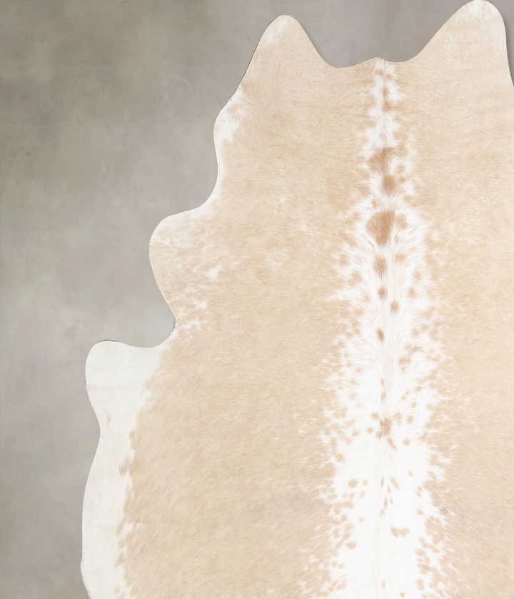 Beige and White X-Large Brazilian Cowhide Rug 7'0"H x 6'10"W #A34514 by Hudson Hides