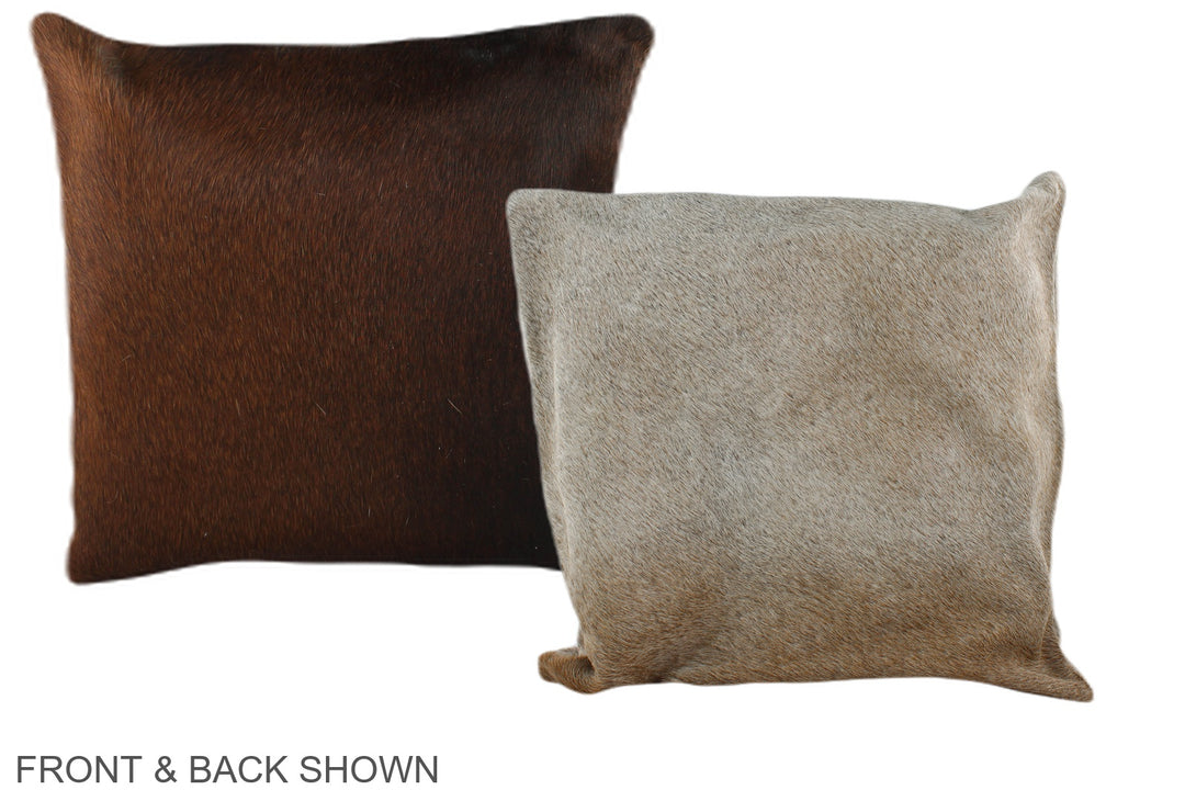 Grey with Beige 16"x16" Brazilian Cowhide Pillow #A36131 by Hudson Hid
