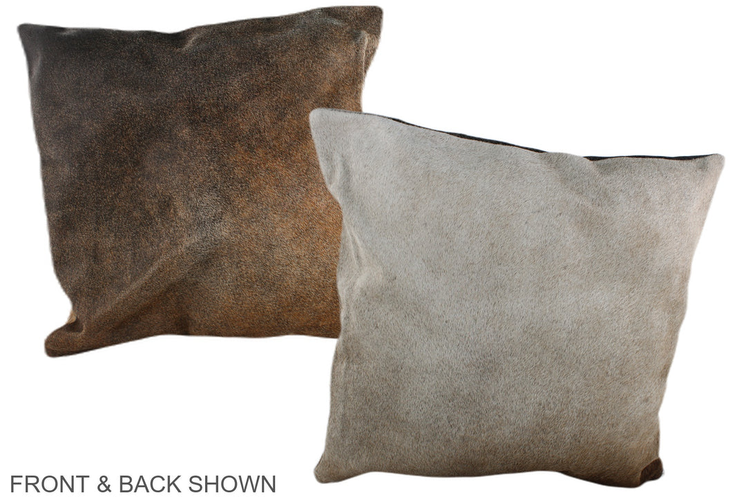 Grey with Beige 20"x20" Brazilian Cowhide Pillow #A37182 by Hudson Hid