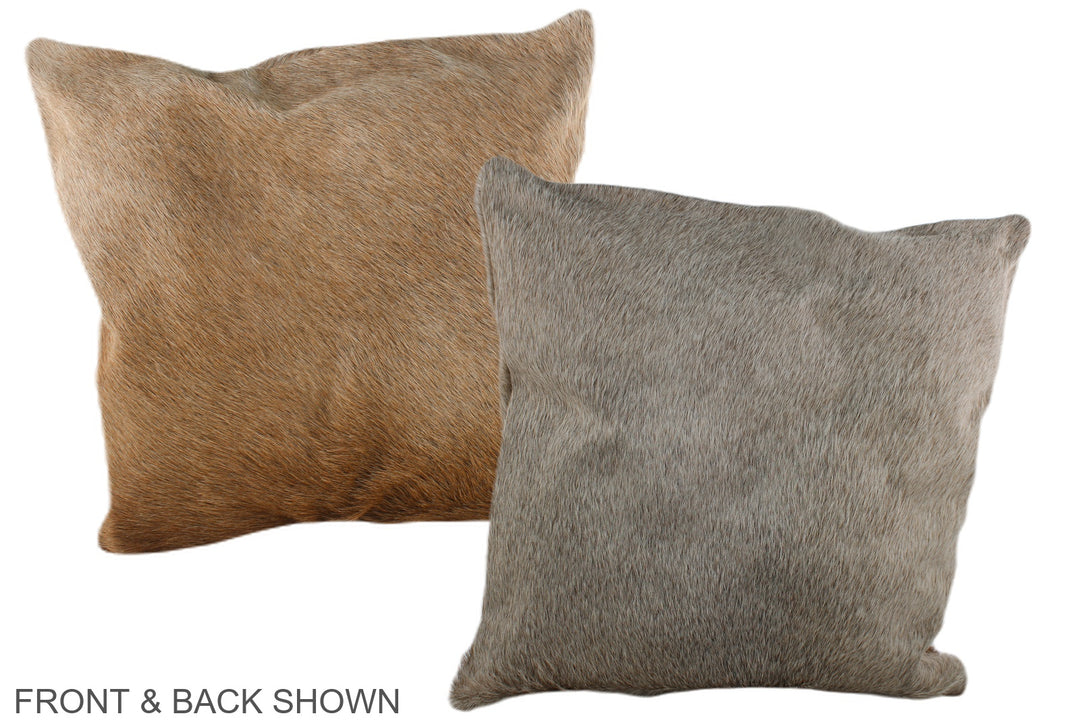Grey with Beige 20"x20" Brazilian Cowhide Pillow #A37187 by Hudson Hid