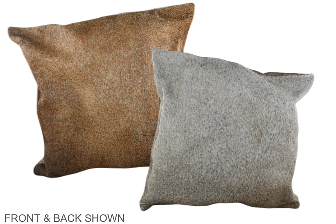 Grey with Beige 20"x20" Brazilian Cowhide Pillow #A37192 by Hudson Hid