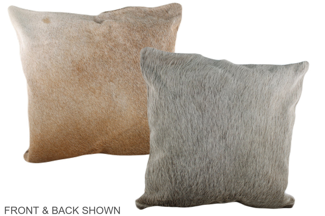 Grey with Beige 20"x20" Brazilian Cowhide Pillow #A37207 by Hudson Hid