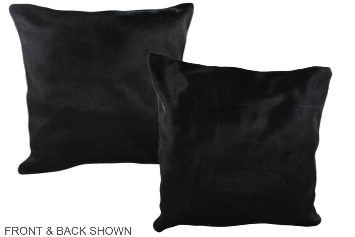 Solid Black Cowhide Pillow #A37484