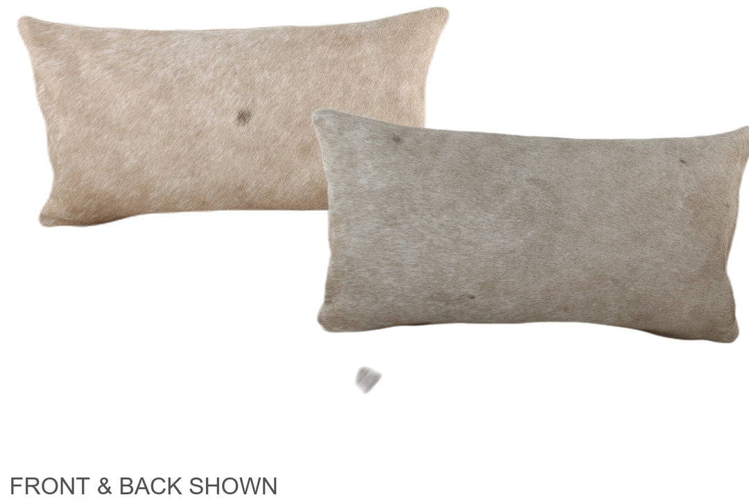 Grey with Beige 12"x22" Brazilian Cowhide Pillow #A37748 by Hudson Hid