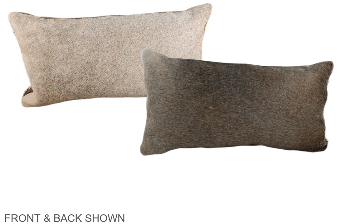 Grey with Beige 12"x22" Brazilian Cowhide Pillow #A38171 by Hudson Hid