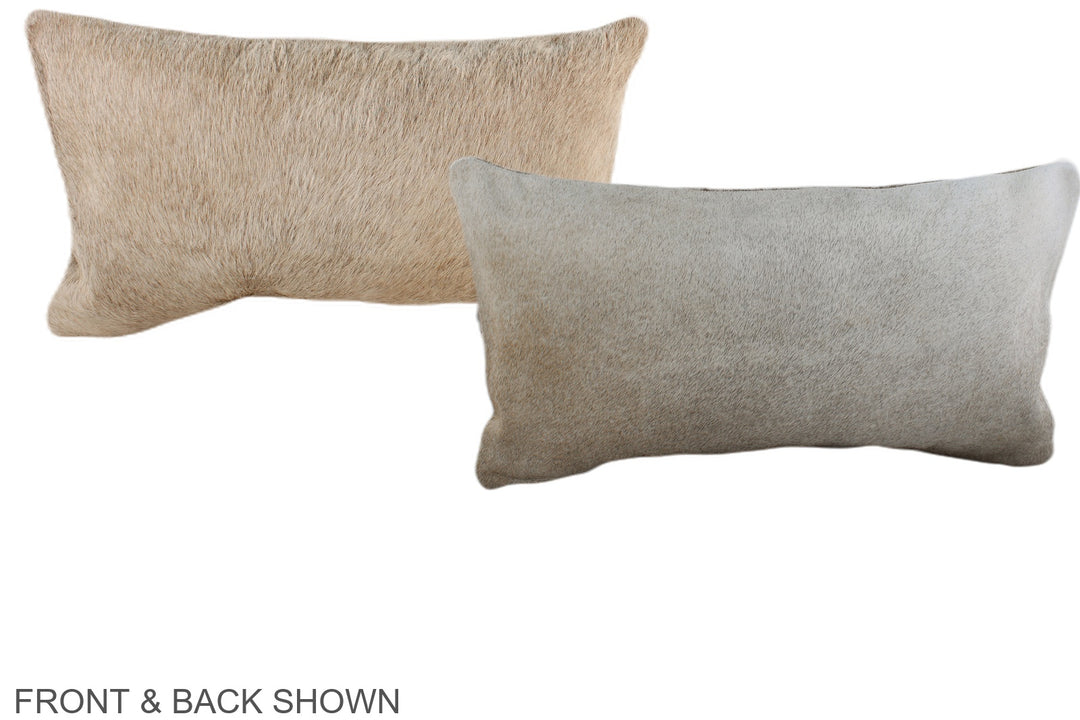 Grey with Beige 12"x22" Brazilian Cowhide Pillow #A38202 by Hudson Hid