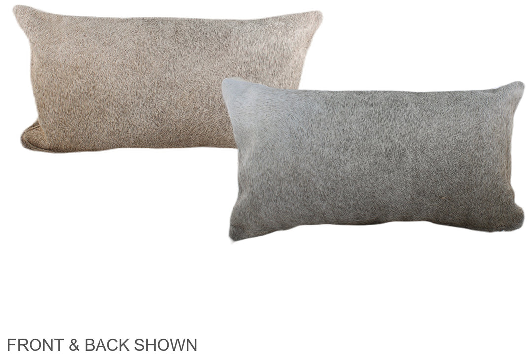 Grey with Beige 12"x22" Brazilian Cowhide Pillow #A38230 by Hudson Hid