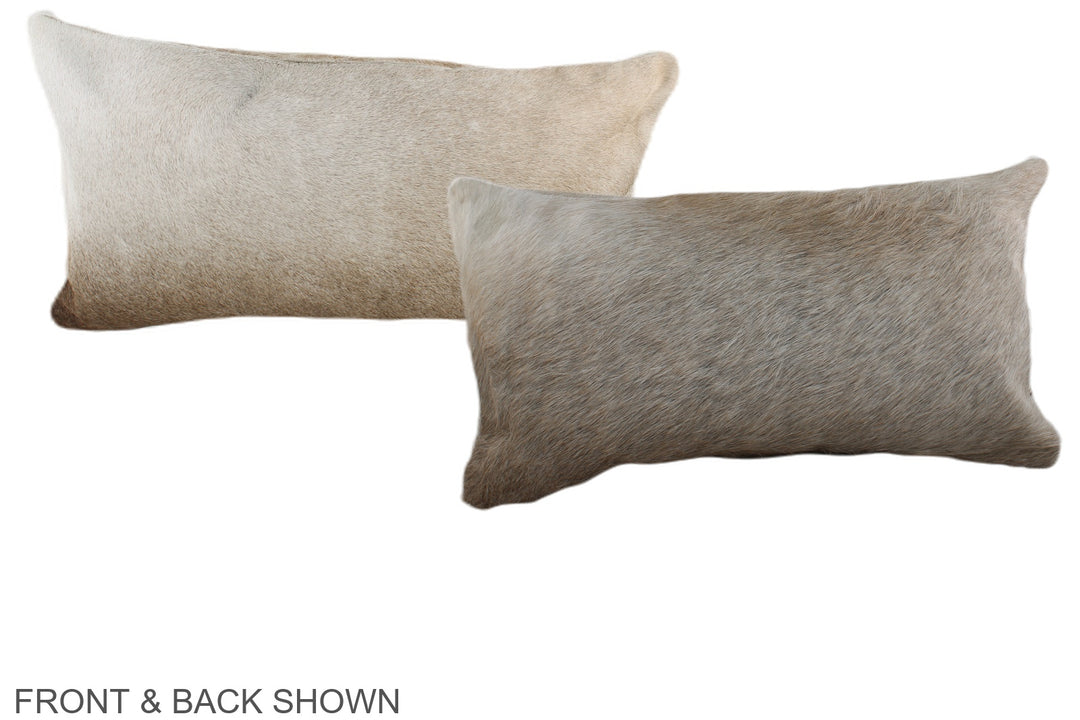 Grey with Beige 12"x22" Brazilian Cowhide Pillow #A38248 by Hudson Hid