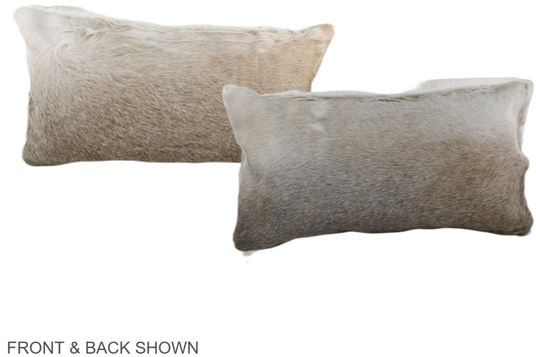 Grey with Beige 12"x22" Brazilian Cowhide Pillow #A38264 by Hudson Hid
