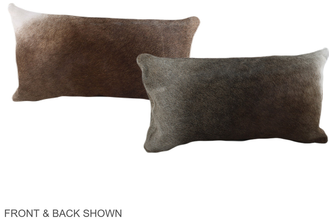 Grey with Beige 12"x22" Brazilian Cowhide Pillow #A38274 by Hudson Hid
