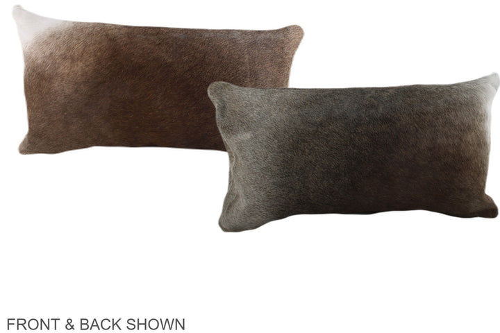 Grey with Beige 12"x22" Brazilian Cowhide Pillow #A38274 by Hudson Hides