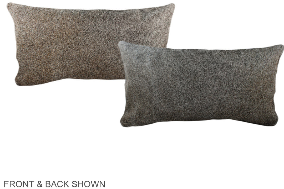Grey with Beige 12"x22" Brazilian Cowhide Pillow #A38284 by Hudson Hid