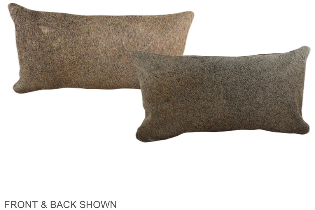 Grey with Beige 12"x22" Brazilian Cowhide Pillow #A38290 by Hudson Hid