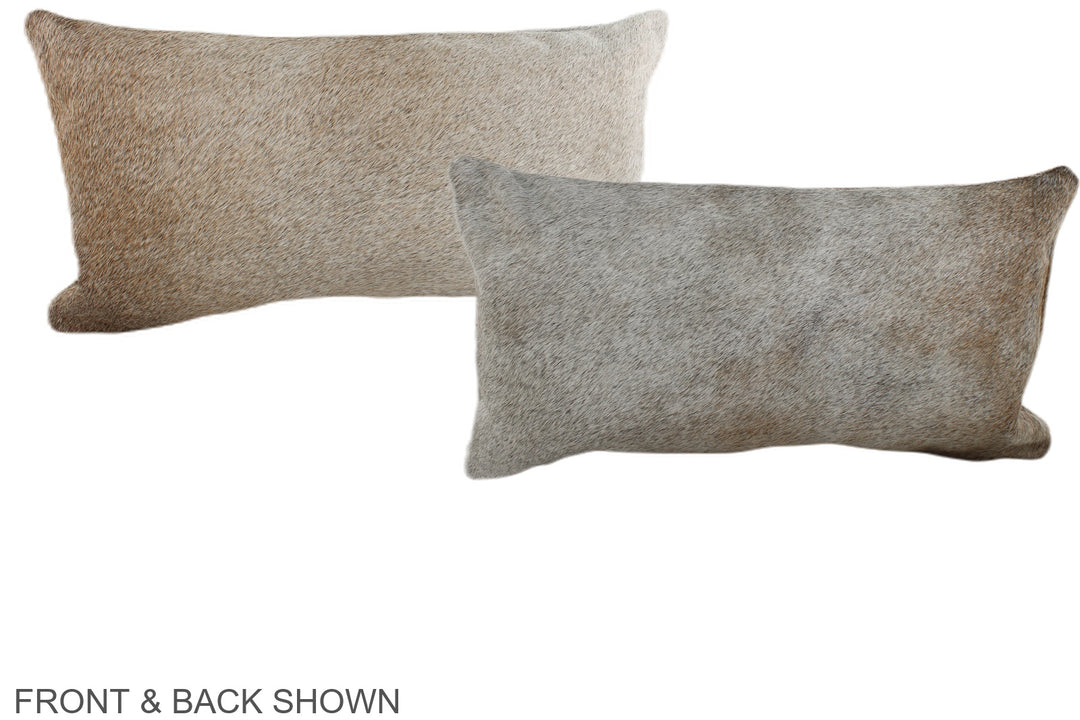 Grey with Beige 12"x22" Brazilian Cowhide Pillow #A38410 by Hudson Hid