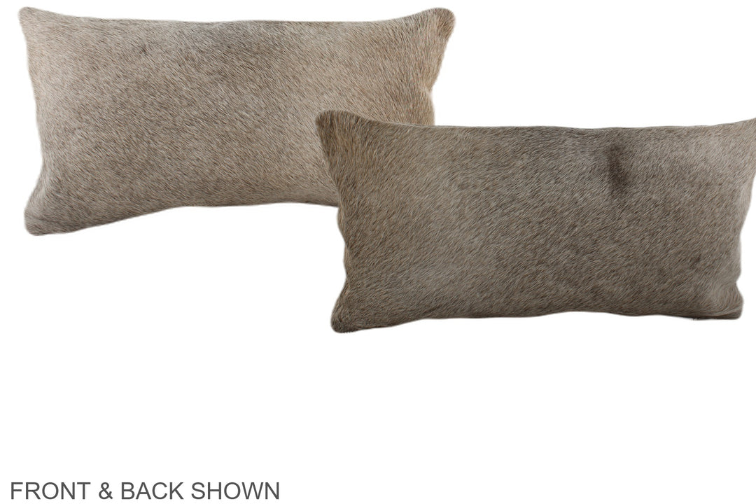 Grey with Beige 12"x22" Brazilian Cowhide Pillow #A38422 by Hudson Hid