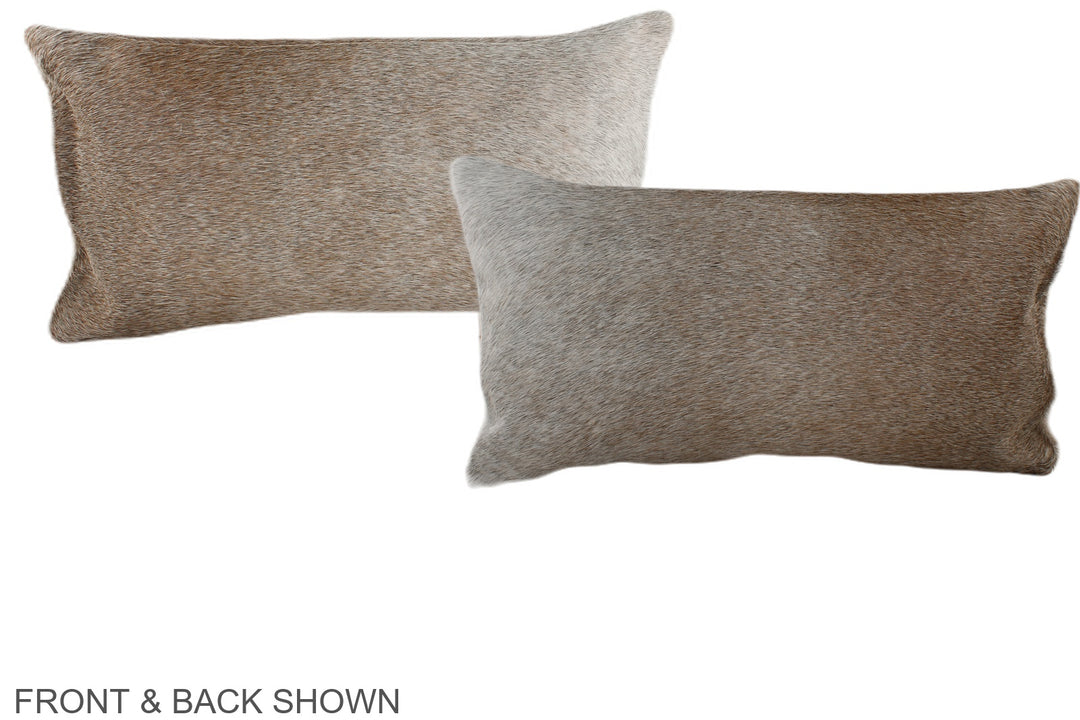 Grey with Beige 12"x22" Brazilian Cowhide Pillow #A38449 by Hudson Hid