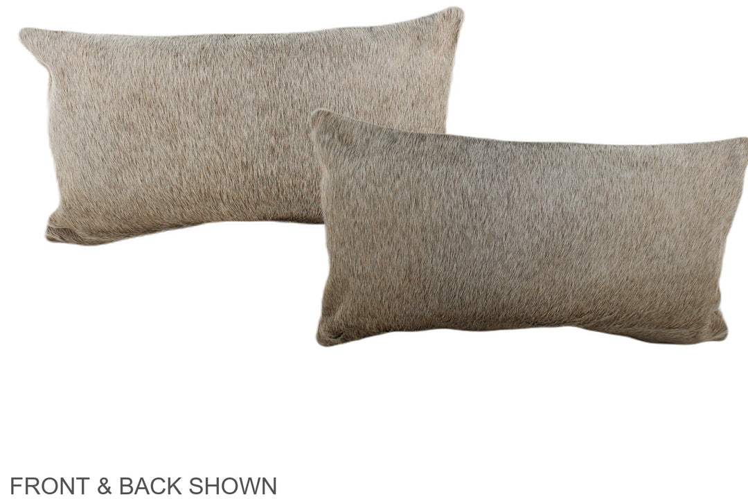 Grey with Beige 12"x22" Brazilian Cowhide Pillow #A38459 by Hudson Hid