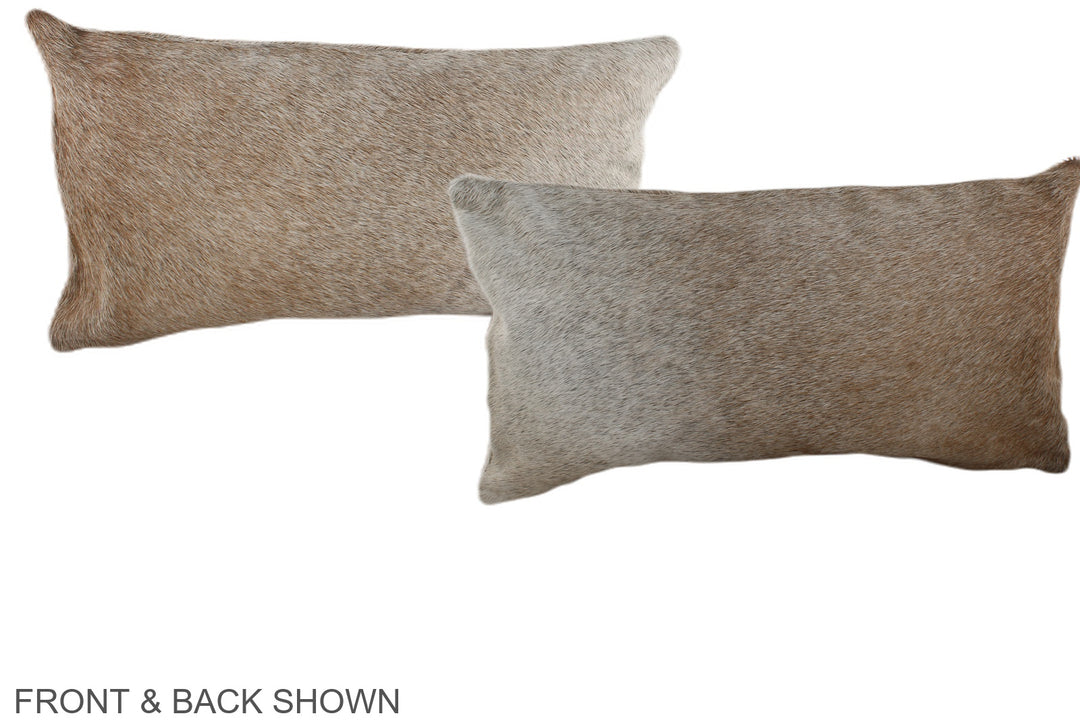 Grey with Beige 12"x22" Brazilian Cowhide Pillow #A38479 by Hudson Hid