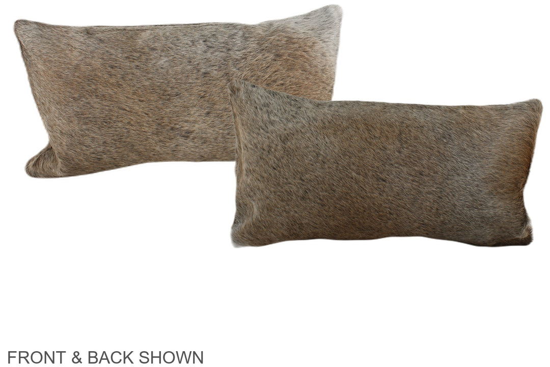 Grey with Beige 12"x22" Brazilian Cowhide Pillow #A38490 by Hudson Hid