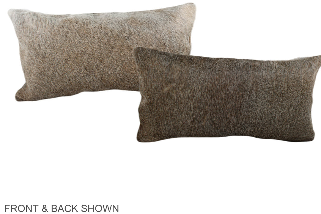 Grey with Beige 12"x22" Brazilian Cowhide Pillow #A38493 by Hudson Hid