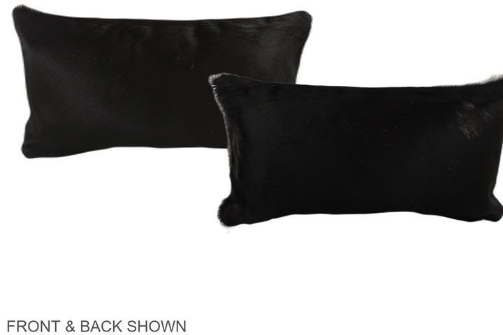 Solid Black 12"x22" Brazilian Cowhide Pillow #A38494 by Hudson Hides