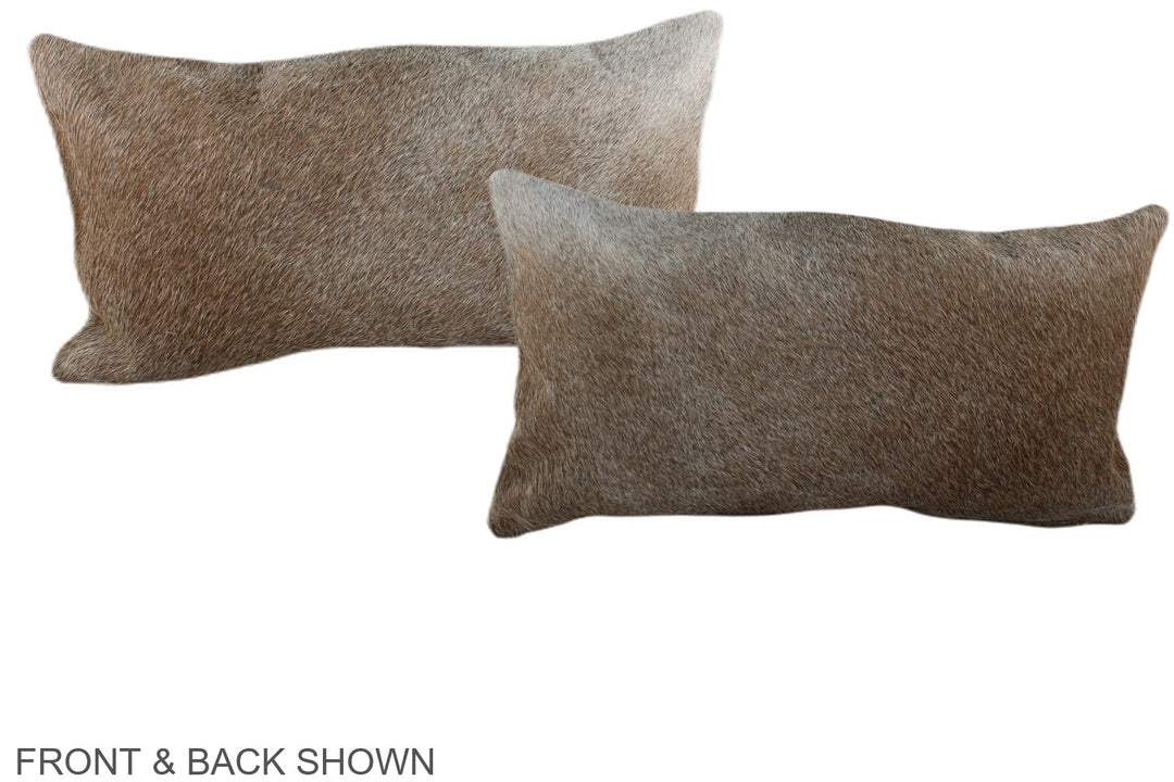 Grey with Beige 12"x22" Brazilian Cowhide Pillow #A38495 by Hudson Hid