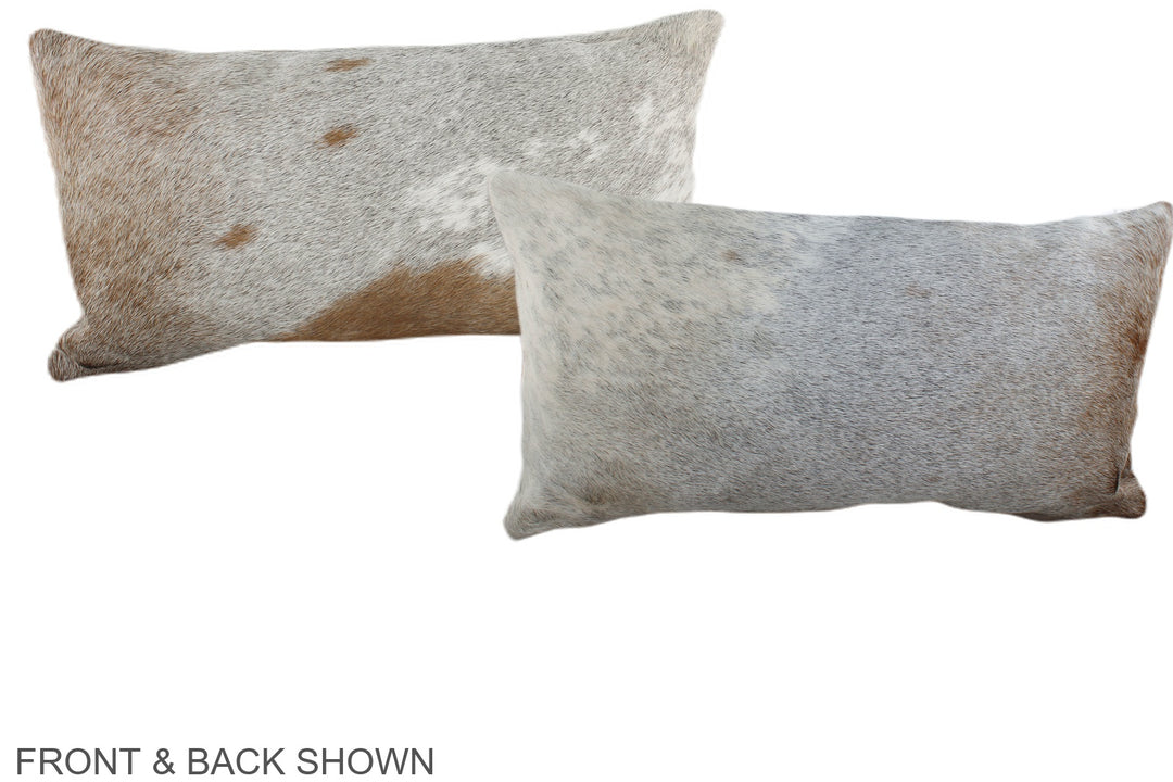 Grey with Beige 12"x22" Brazilian Cowhide Pillow #A38662 by Hudson Hid