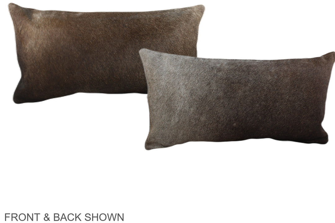 Grey with Beige 12"x22" Brazilian Cowhide Pillow #A38689 by Hudson Hid