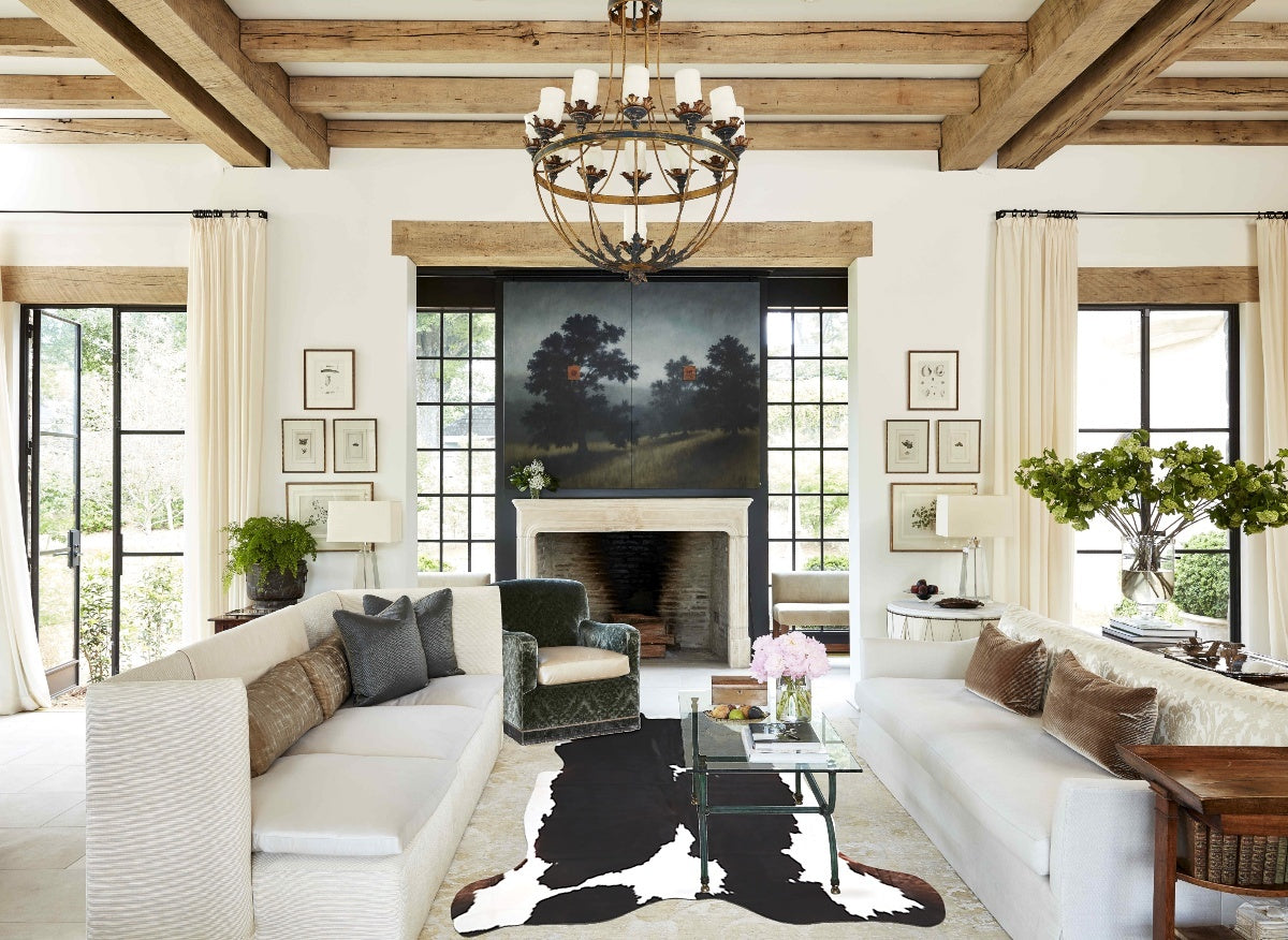Black and White X-Large European Cowhide Rug 7'2"H x 6'6"W #A39816 by Hudson Hides