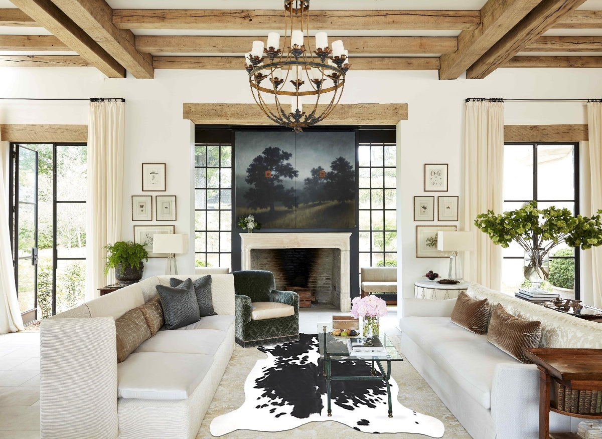 Black and White X-Large European Cowhide Rug 7'3"H x 6'2"W #A39840 by Hudson Hides