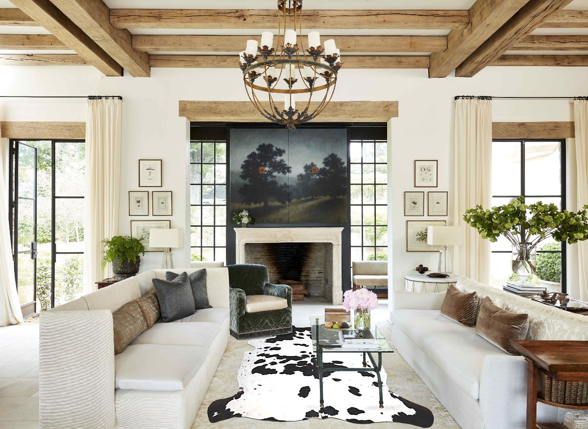 Black and White X-Large European Cowhide Rug 7'1"H x 6'9"W #A39842 by Hudson Hides