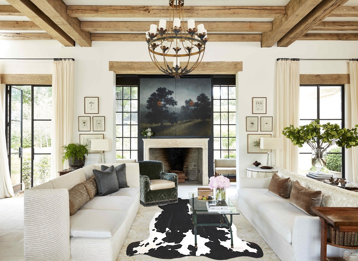 Black and White X-Large European Cowhide Rug 6'9"H x 6'7"W #A40242 by Hudson Hides